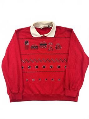 Tanjay Women's Large Red Collared Sweater Vintage 1990s